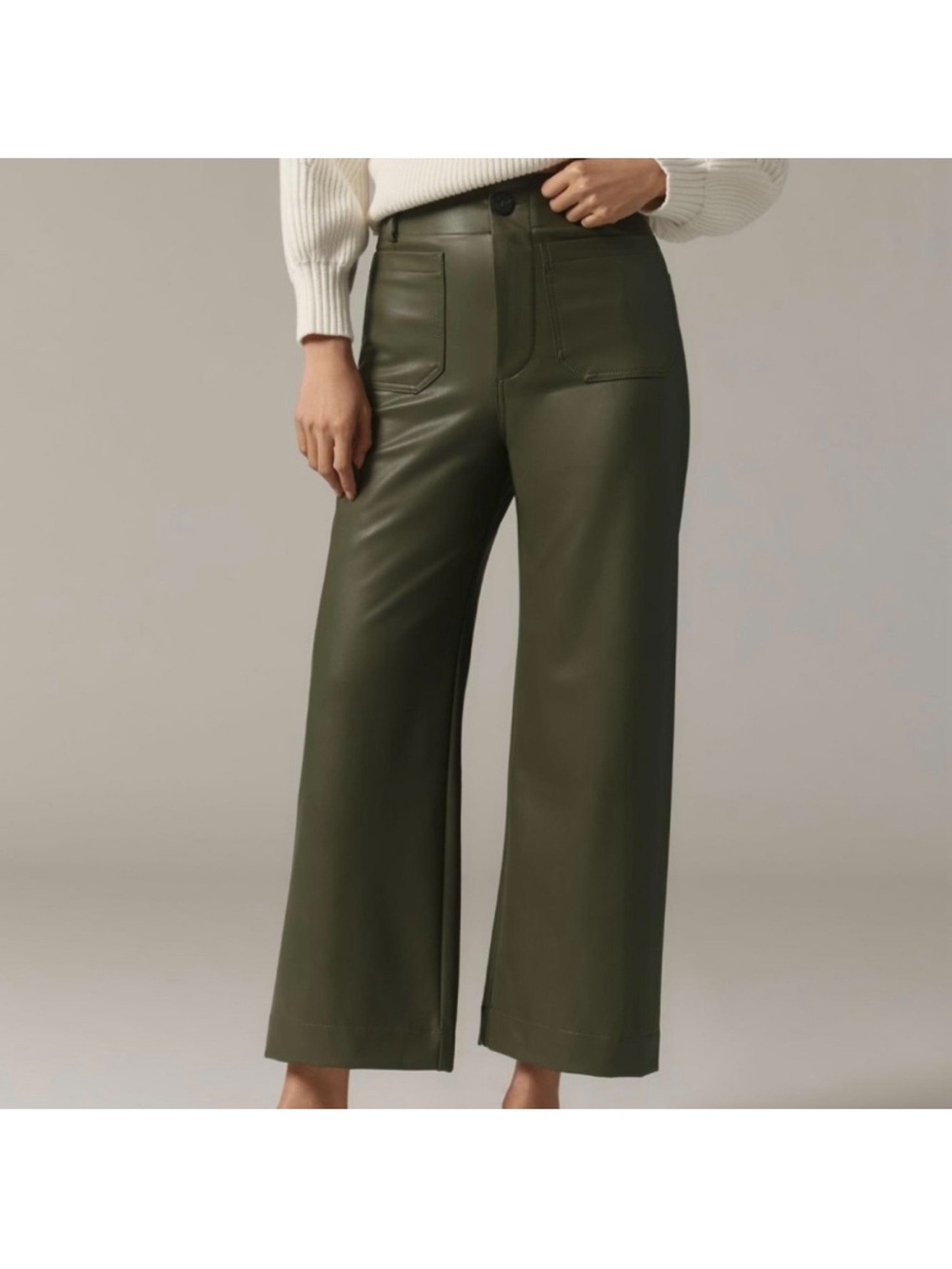 Maeve Colette- High-Rise Wide-Leg Faux Leather Pants - Olive